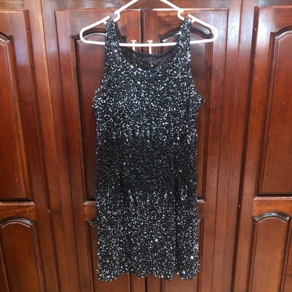 Adrianna Papell Black Sequin Tank Dress Short Sz 14 - Picture 6 of 9